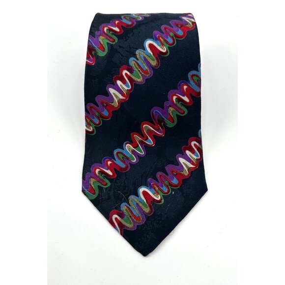 BRIONI tie necktie 100% silk made in italy geometric wavy designer colorful OS - Picture 2 of 4
